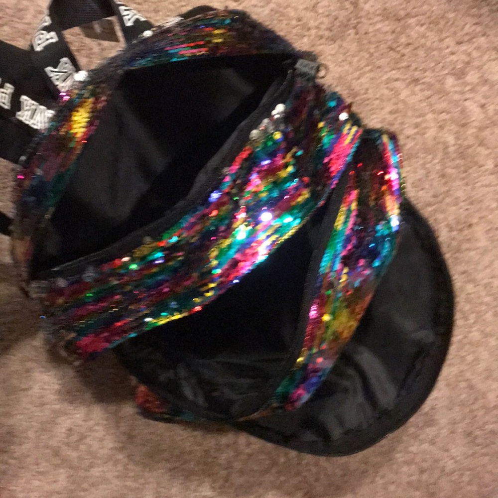 NEW Victoria’s Secret PINK Rainbow Multi Sparkle Sequin Backpack Schoolbag 3 - Picture 7 of 8